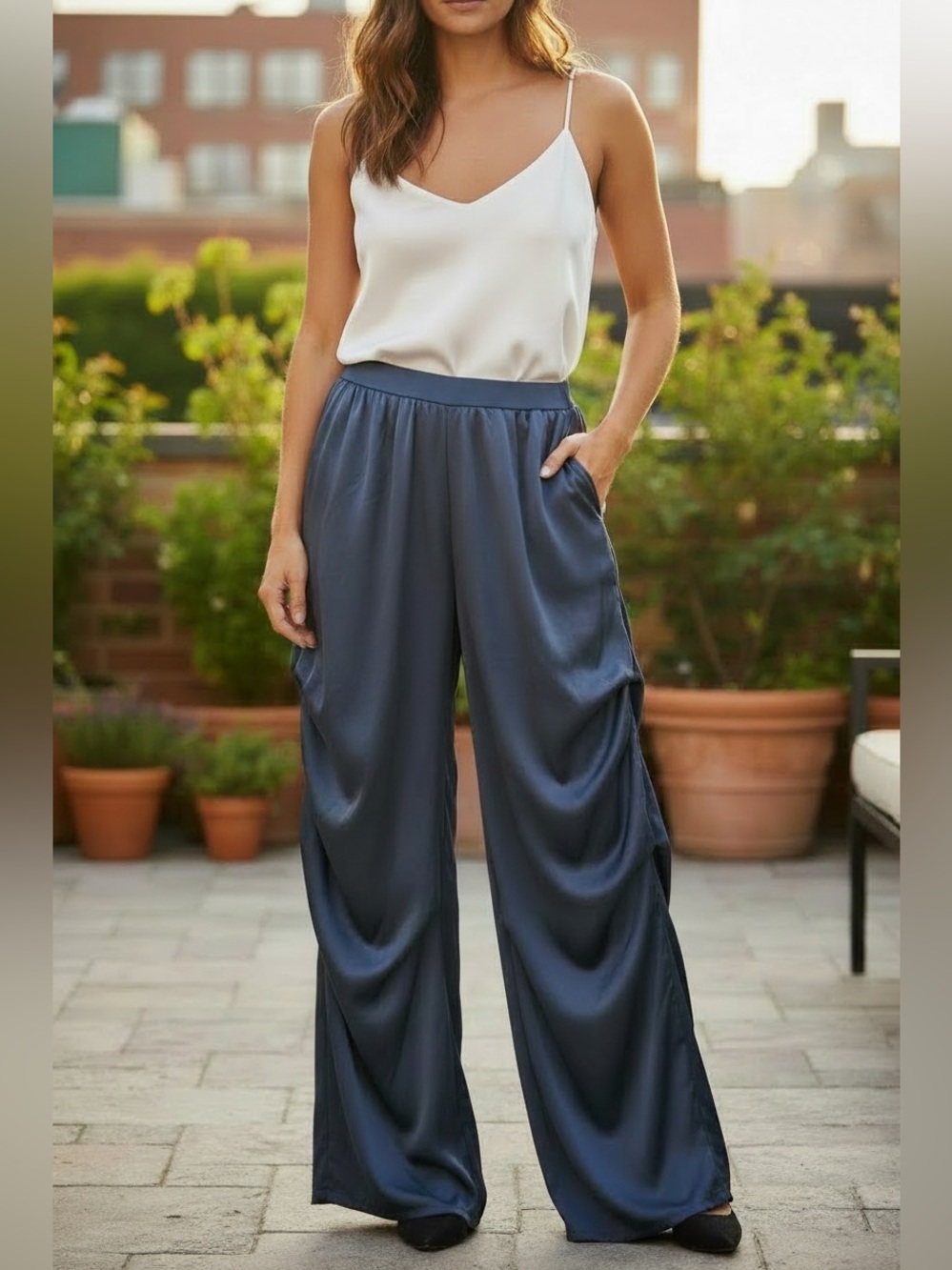 Lapointe Women's Satin
Drawstring Wide Leg Pants in
Ink